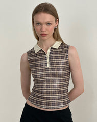 Tisuka Polo Top in Sequin Vintage Check Brown