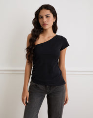 Tokiwa Asymmetric Shoulder Tee in Black