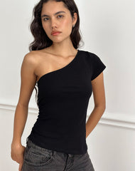 Tokiwa Asymmetric Shoulder Tee in Black
