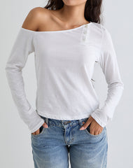 Tole Asymmetric Button Up Top in Tissue Jersey Ivory