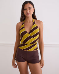 Tomiju Cross Over Top in Retro Stripe Yellow