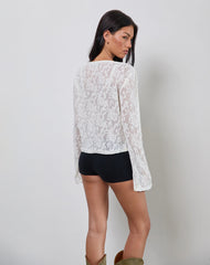 Turvi Boat Neck Top in Jacquard Knit Ivory