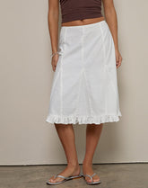 Tausi Pleated Midi Skirt in Off White Linen