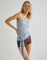 Uberta Asymmetric Tie Top in Diagonal Stripe Light Blue