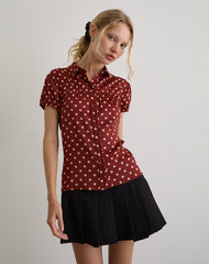 Ulsan Fitted Shirt in Burnt Red with Polka Print
