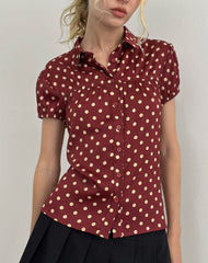 Ulsan Fitted Shirt in Burnt Red with Polka Print