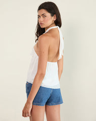 Uran Halterneck Top in Dobby Chiffon Lace White