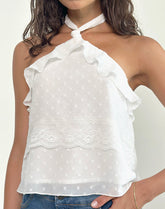 Uran Halterneck Top in Dobby Chiffon Lace White
