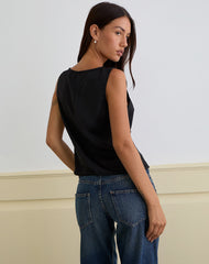 Valeska Lace Insert Top in Satin Black