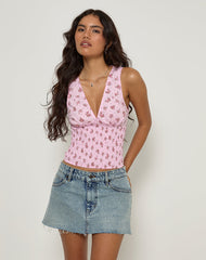 Valisa Plunge Top in Floral Romance Pink