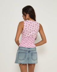 Valisa Plunge Top in Floral Romance Pink