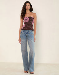 Varsha Bandeau Top in Flare Floral Pink Brown