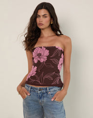 Varsha Bandeau Top in Flare Floral Pink Brown