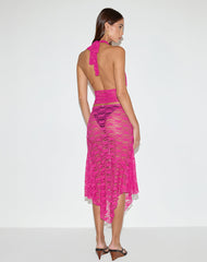 Cinta Low Rise Midi Skirt in Orchid Lace Hot Pink