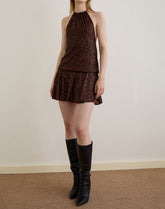 Veloria Mini Dress in Drape Sequin Brown