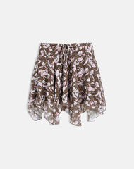 Veny Mini Skirt in Brown and Pink Polka Flower Chiffon