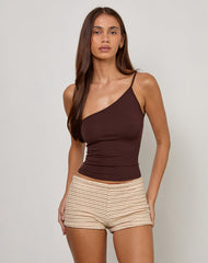 Vey One Shoulder Basic Top in Bitter Chocolate