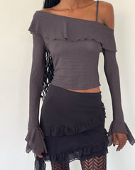 Viserra Asymmetric Long Sleeve Top in Bubble Mesh Brown