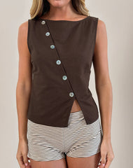 Vonne Asymmetric Button Top in Chocolate Brown