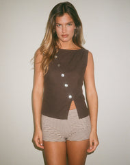 Vonne Asymmetric Button Top in Chocolate Brown