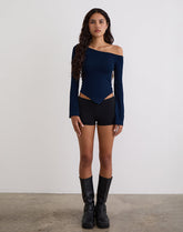 Wakana Asymmetric Long Sleeve Top in Navy