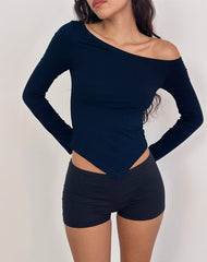 Wakana Asymmetric Long Sleeve Top in Navy