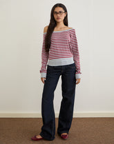 Yacin Slouchy Top in Grey and Burgundy Stripe