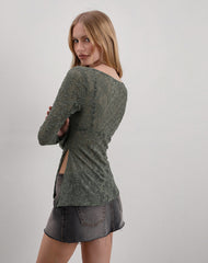Yamari Top in Jacquard Knit Green