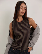 Yarala Blouse in Mono Pinstripe Chocolate
