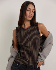 Yarala Blouse in Mono Pinstripe Chocolate