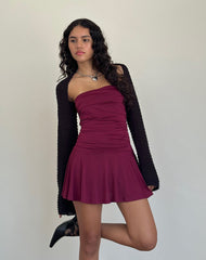 Yasmin Bandeau Mini Slinky Dress in Burgundy