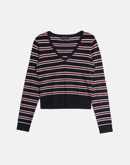 Yasra Jumper in Stripe Knit Black Burgundy