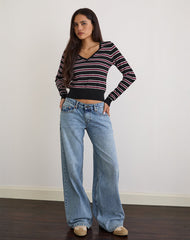 Yasra Jumper in Stripe Knit Black Burgundy