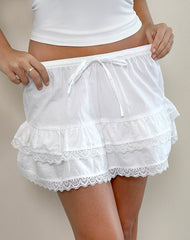 Yasu Ruffle Hem Mini Skirt in Poplin White