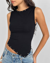 Yetta Double Stud Vest Top in Black