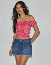 Yokai Bardot Top in Retro Paisley Pink