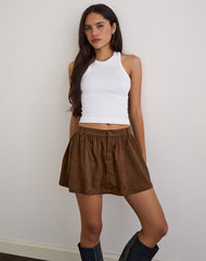 Yonca Frill Mini Skort in Suede Brown