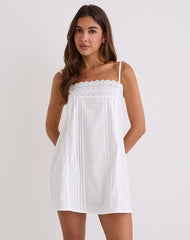 Yoshiko Brodierie Trim Mini Dress in White