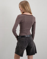 Yusi Long Sleeve Top in Brown and Grey Stripe