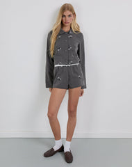 Zedari Jacket in Floral Embroidery Tailoring Charcoal