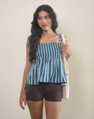 Zerah Top in Poplin Formal Stripe Navy