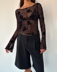 Zerlin Unlined Long Sleeve Top in Rose Flock Black