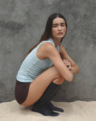 Mohala Top in Bubble Knit Light Blue