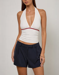 Abeth Halterneck Top in White with Adrenaline Red Piping