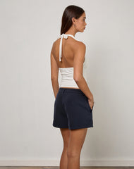 Abeth Halterneck Top in White with Adrenaline Red Piping