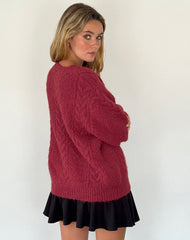 Aceso Cardigan in Brush Knit Burgundy