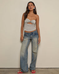 Aghony Bandeau Top in Stripe Textured Mesh Beige