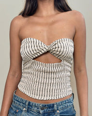 Aghony Bandeau Top in Stripe Textured Mesh Beige