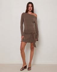 Aleida Belted Mini Dress in Cupro Mink