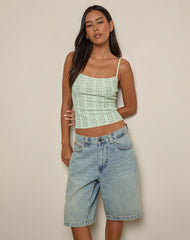 Aluca Cami Top in Broderie Flower Lace Mint